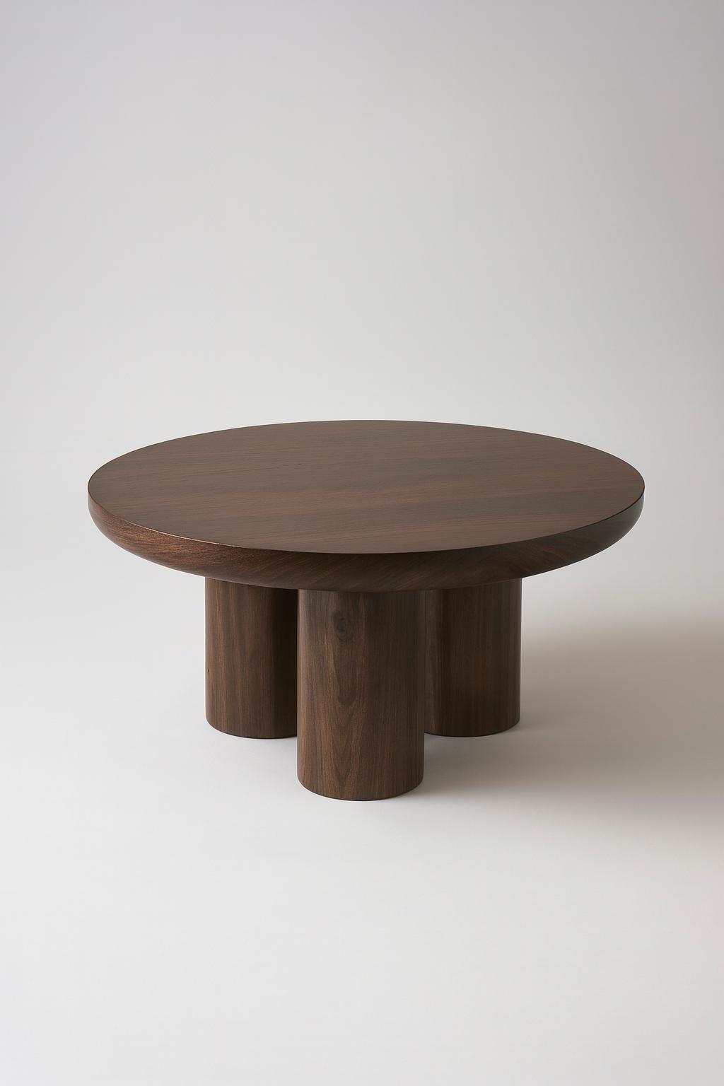 Table basse MAYA plateau et pied central en effet noyer - Ø 90 cm sku 74