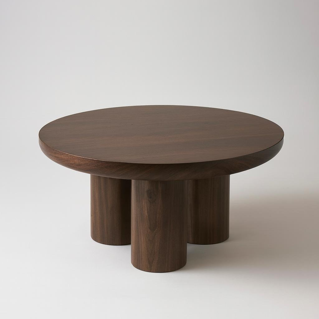 Table basse MAYA plateau et pied central en effet noyer - Ø 90 cm REF 74
