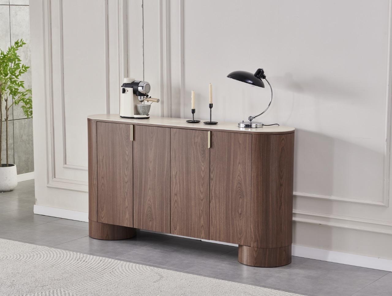 Buffet ICONIC plateau en céramique effet travertin - finition noyer sku 77