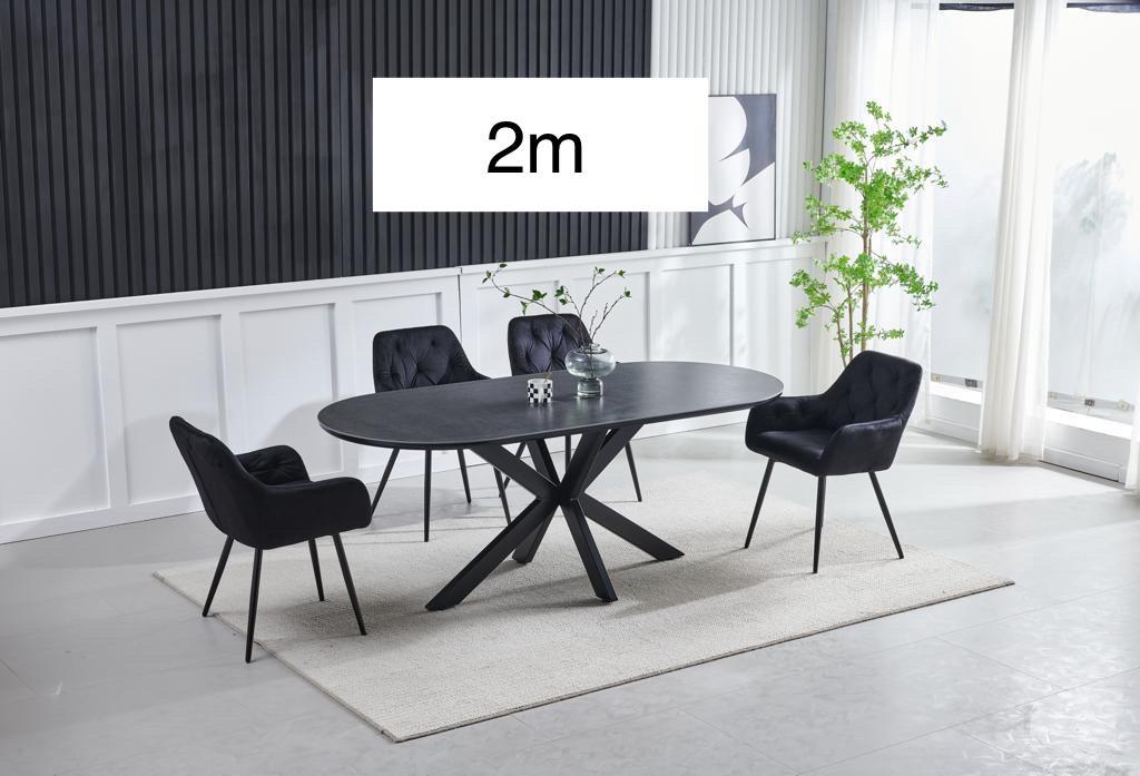 Table à manger OPHELIA plateau en céramique - Pied central croisé noir - 200 cm REF 79.