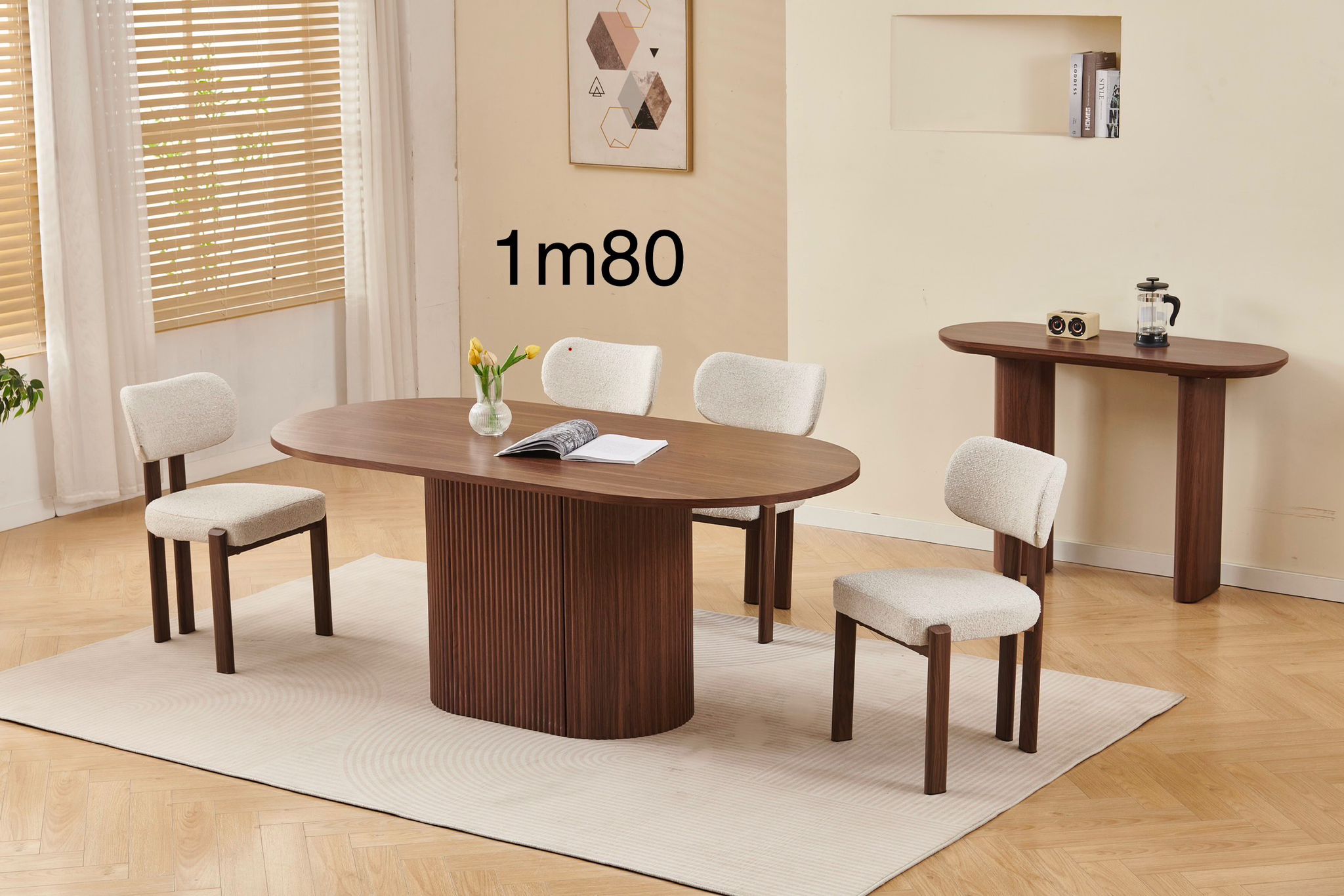 Table à manger PORTA - Plateau en noyer et pied noyer - 180 cm REF 211