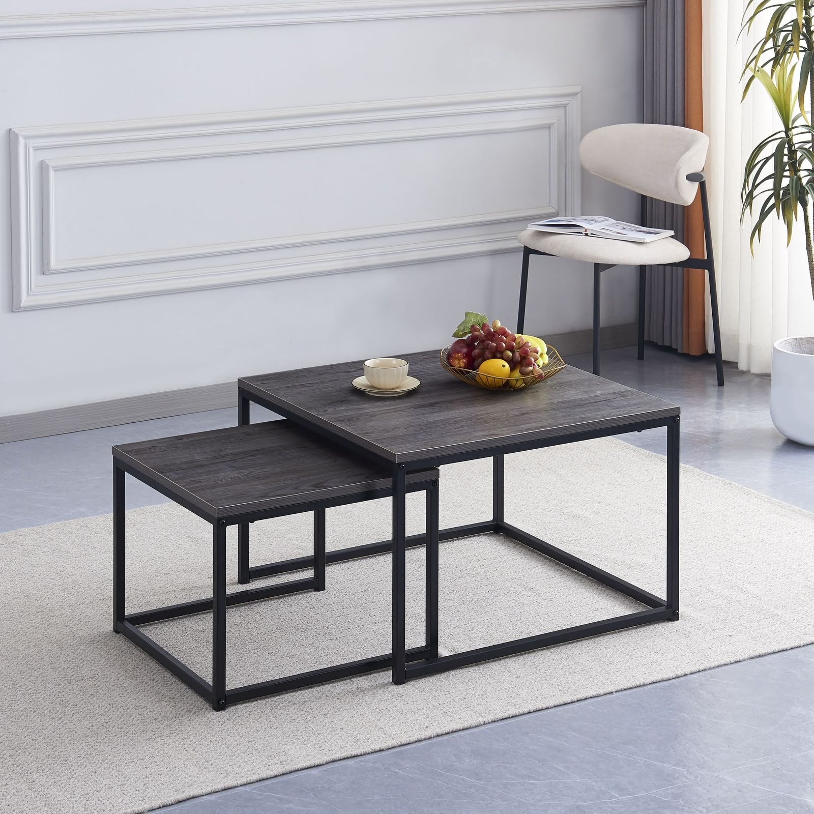 Table basse BELGRADE pied metal noir bois gris