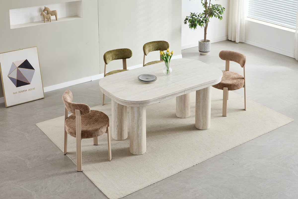 Table à manger extensible Camélia – Céramique effet travertin – 160 à 200 cm ref 131