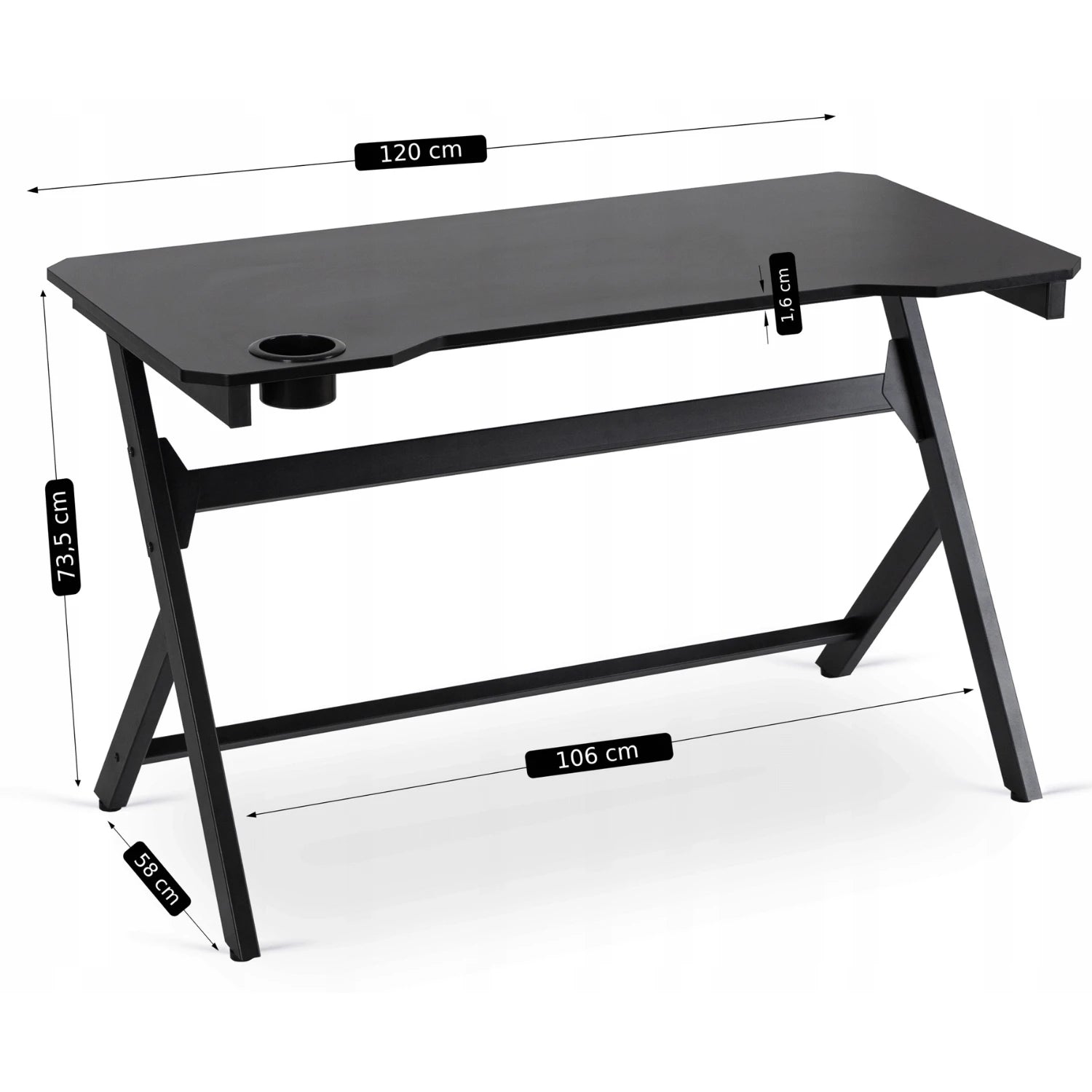 Bureau gaming BLECK 120 cm noir avec porte-gobelet REF 3017