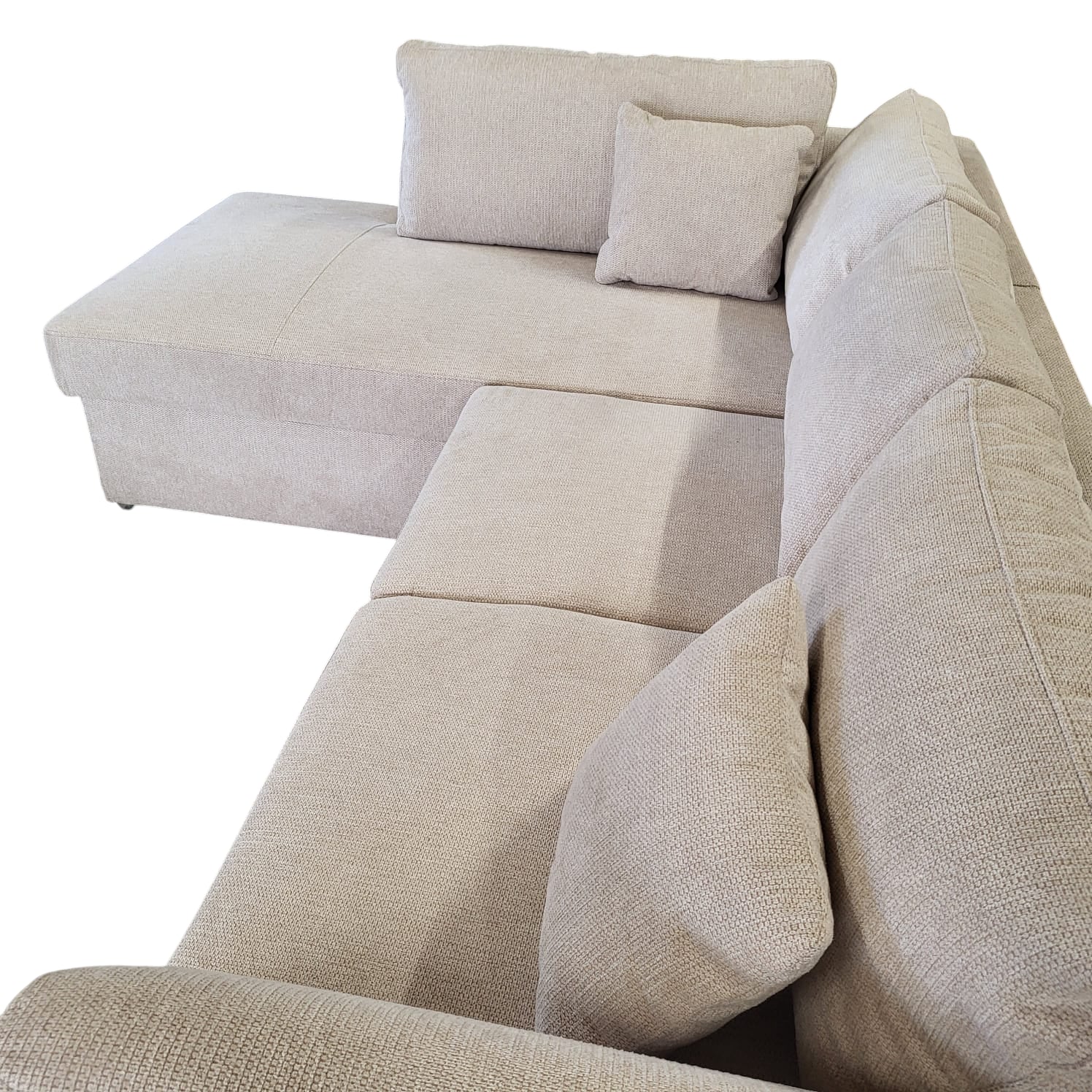 Canapé Toskana beige - vue plongeante montrant l’assise et les coussins