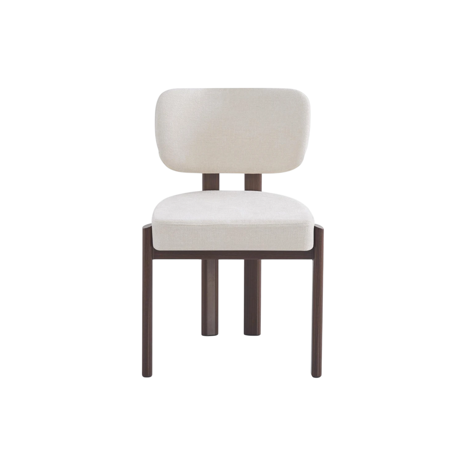 Chaise BAGUETTE en tissu chenille beige avec pieds effet noyer vue de face