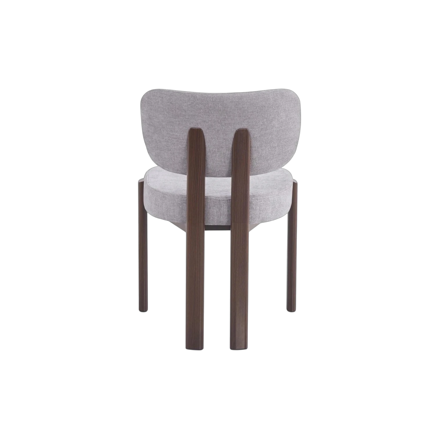 Chaise BAGUETTE en tissu chenille gris clair avec pieds effet noyer vue arrière