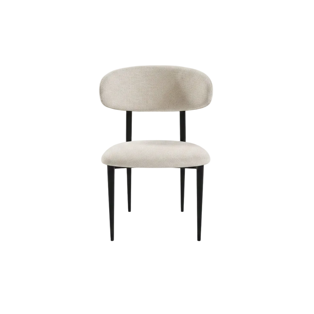 Chaise BOHÈME en chenille beige avec structure noire vue de profil