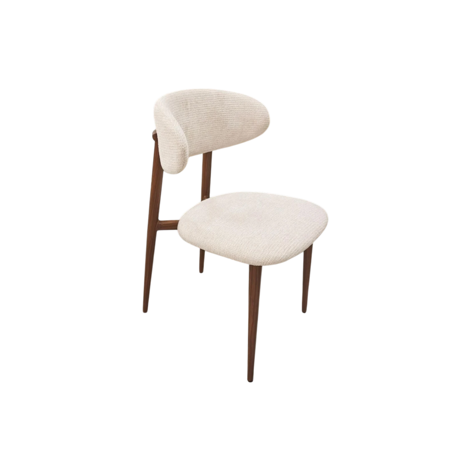 Chaise BOHÈME en tissu chenille beige - Pieds noyer REF 50