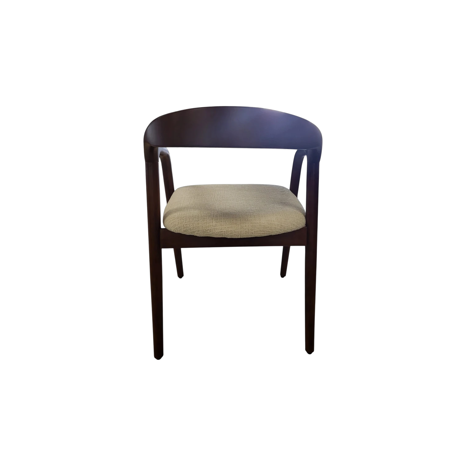 Chaise CARLYON en noyer massif avec tissu Marbella beige vue arrière du dossier