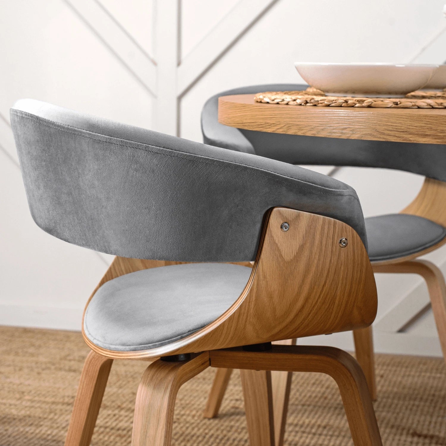 Chaise GARY velours gris - Pieds effet chêne doré REF 3030