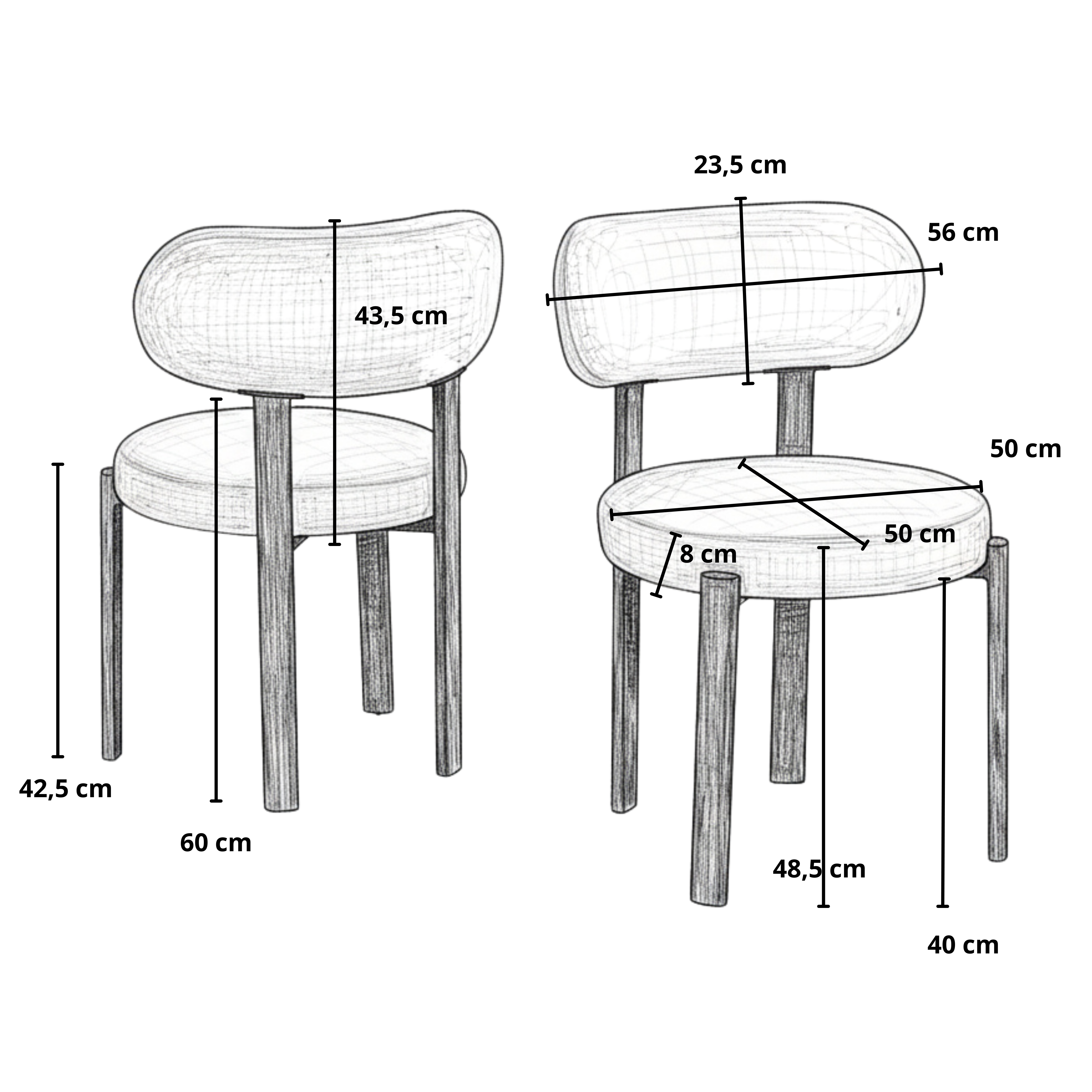 Dimensions de la chaise Hailey pied travertin Cremona