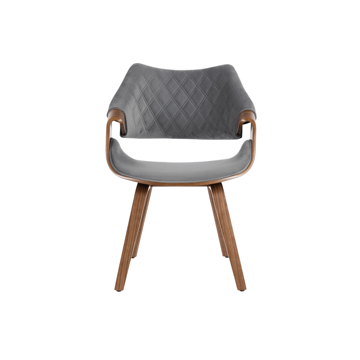 Chaise LUISE velours gris et pieds effet noyer REF 3031