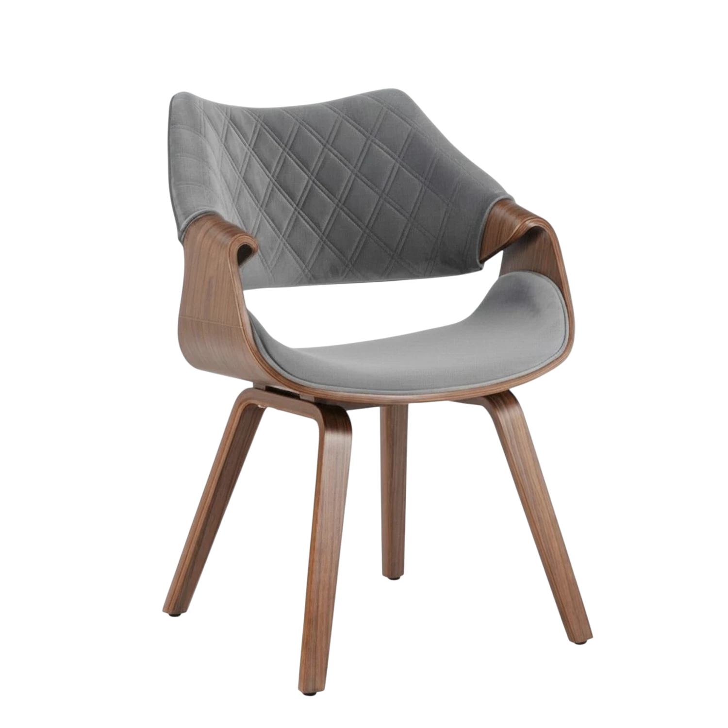 Chaise LUISE velours gris et pieds effet noyer REF 3031
