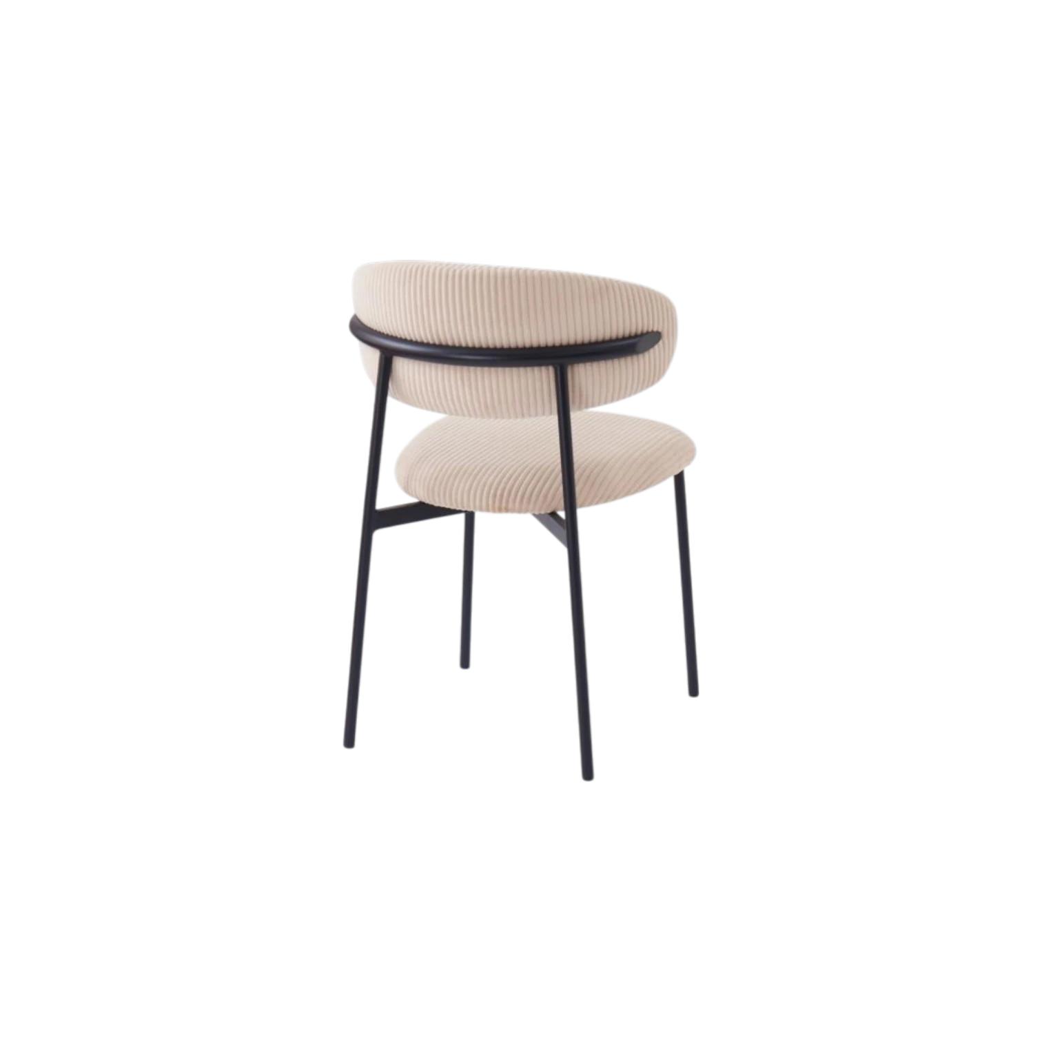 Chaise LULU avec assise côtelée beige et pieds en métal noir vue arrière sur le dossier