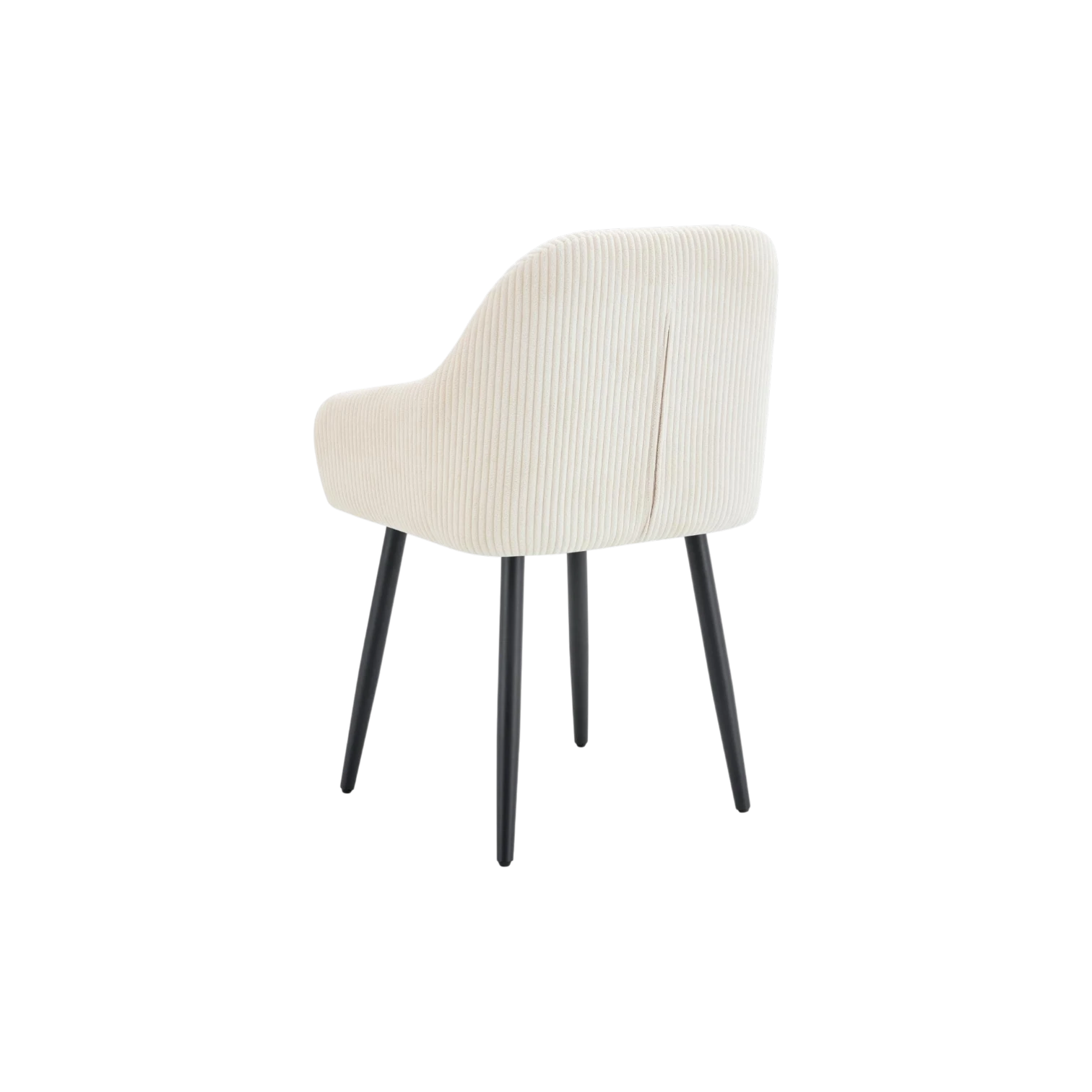 Chaise PEACH avec accoudoirs en tissu côtelé beige et pieds en métal noir vue de trois quarts arrière