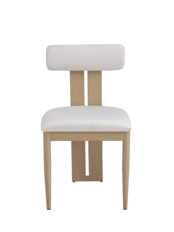 Chaise Tiffany velours beige pieds effet bois - vue de face