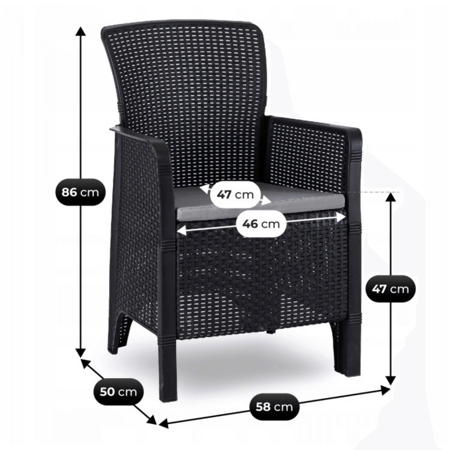 Ensemble de jardin ARGOS avec table extensible 160–260 cm effet noyer et 8 fauteuils FRESNO noirs SKU 3045