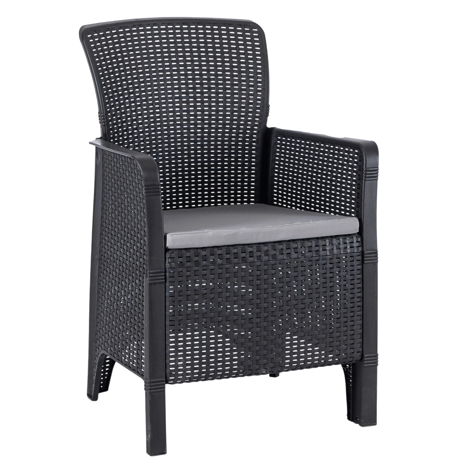 Ensemble de jardin ARGOS avec table extensible 160–260 cm effet noyer et 8 fauteuils FRESNO noirs SKU 3045