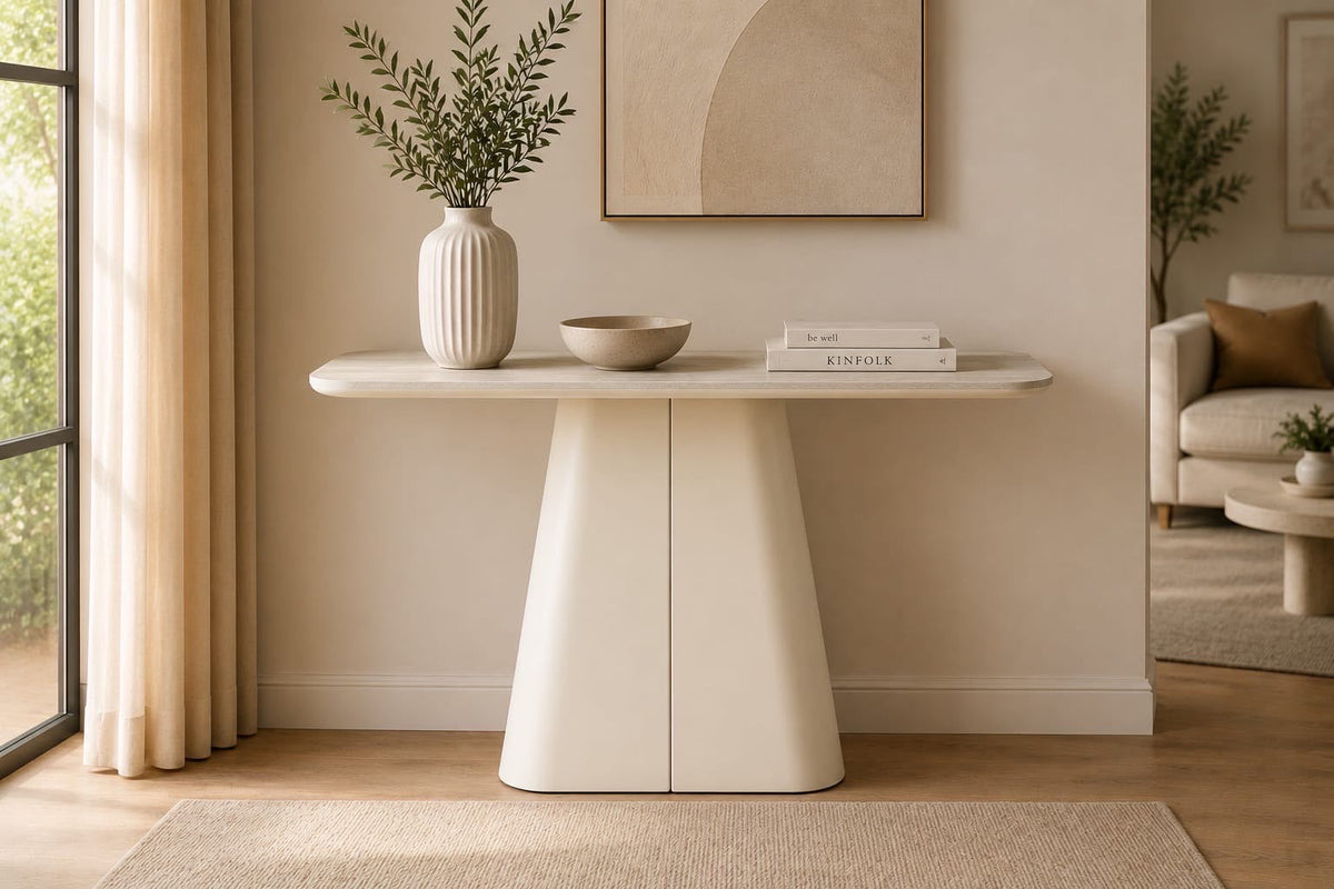 Console NEIGE – Blanc effet Travertin Clair REF 105