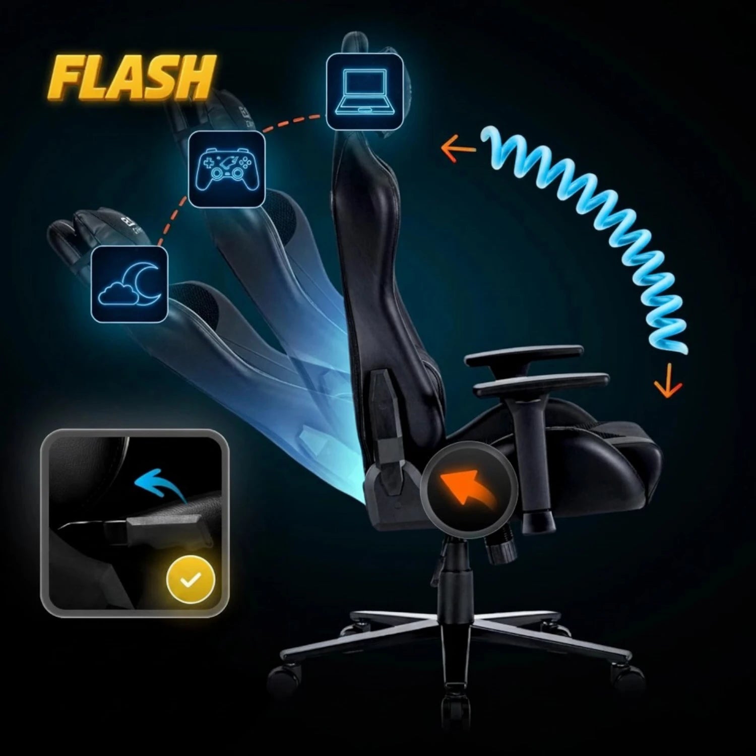 Fauteuil gaming FLASH noir avec dossier inclinable REF 3014
