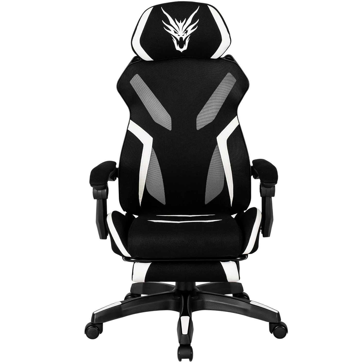 Fauteuil gaming pivotant MAXIMO noir et blanc avec repose-pieds REF 3013