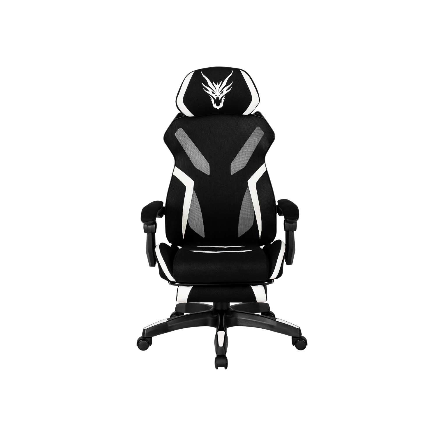 Fauteuil gaming pivotant MAXIMO noir et blanc avec repose-pieds REF 3013