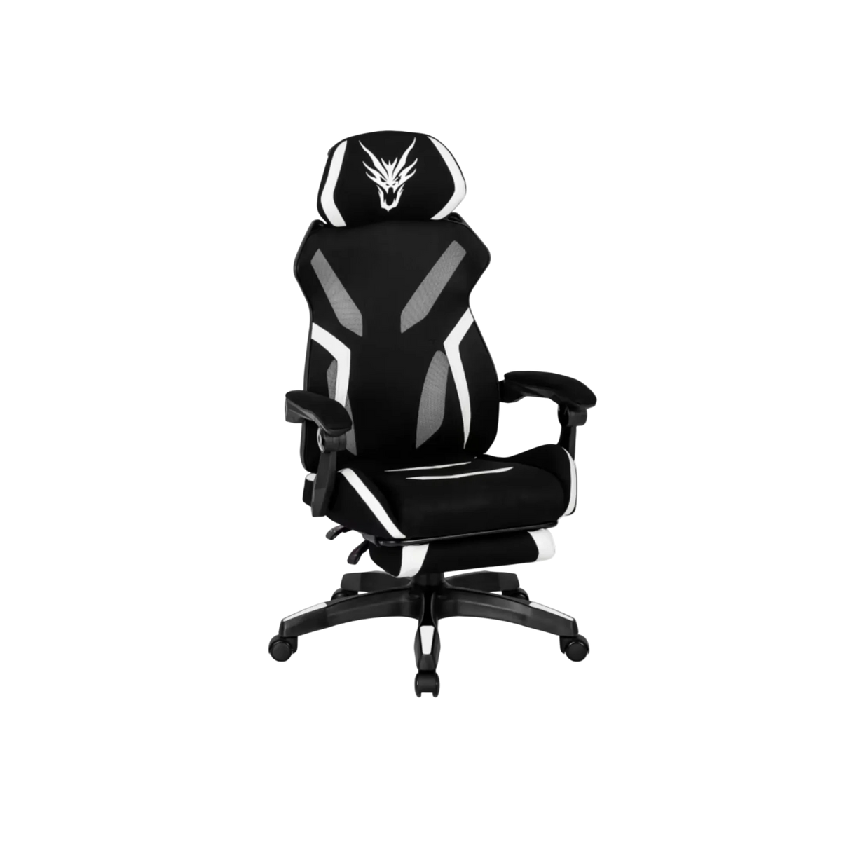 fauteuil gaming maximo noir et blanc avec repose-pieds