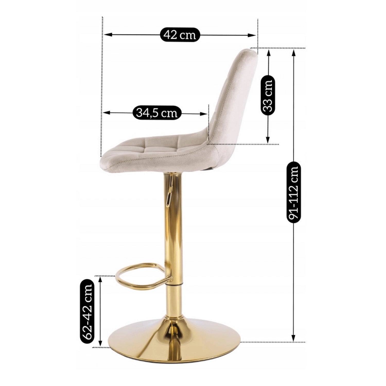 Tabouret de bar ARCOS velours beige / doré REF 3011