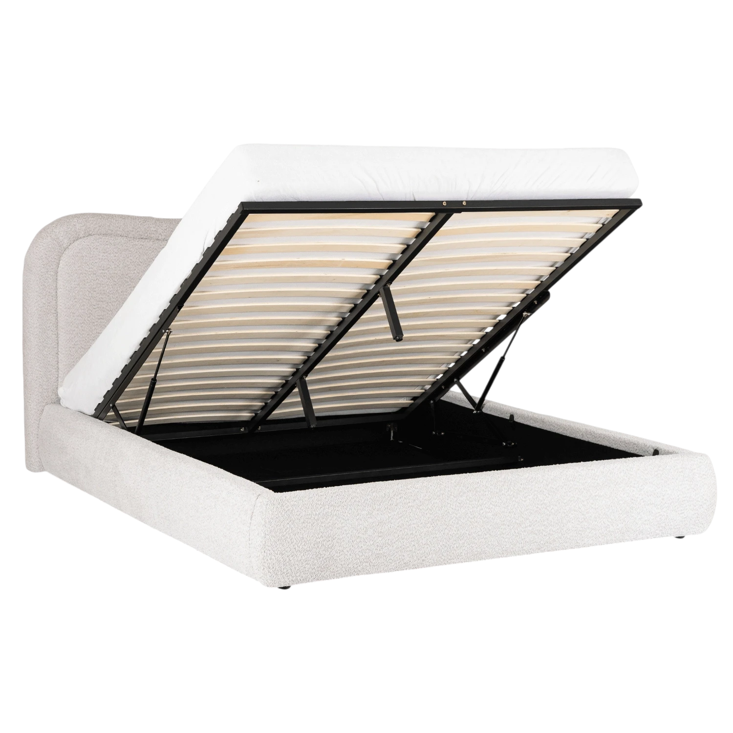 Lit HAGA 160x200 avec rangement - Bouclette crème REF 3003
