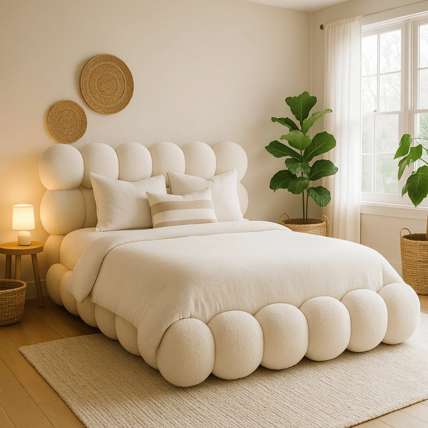 Lit ANKARA avec coffre teddy bouclette crème 160x200 REF 3021