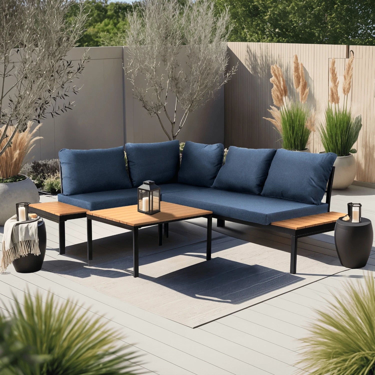NORMAN Ensemble de meubles de jardin "angle" bleu marine REF 3051