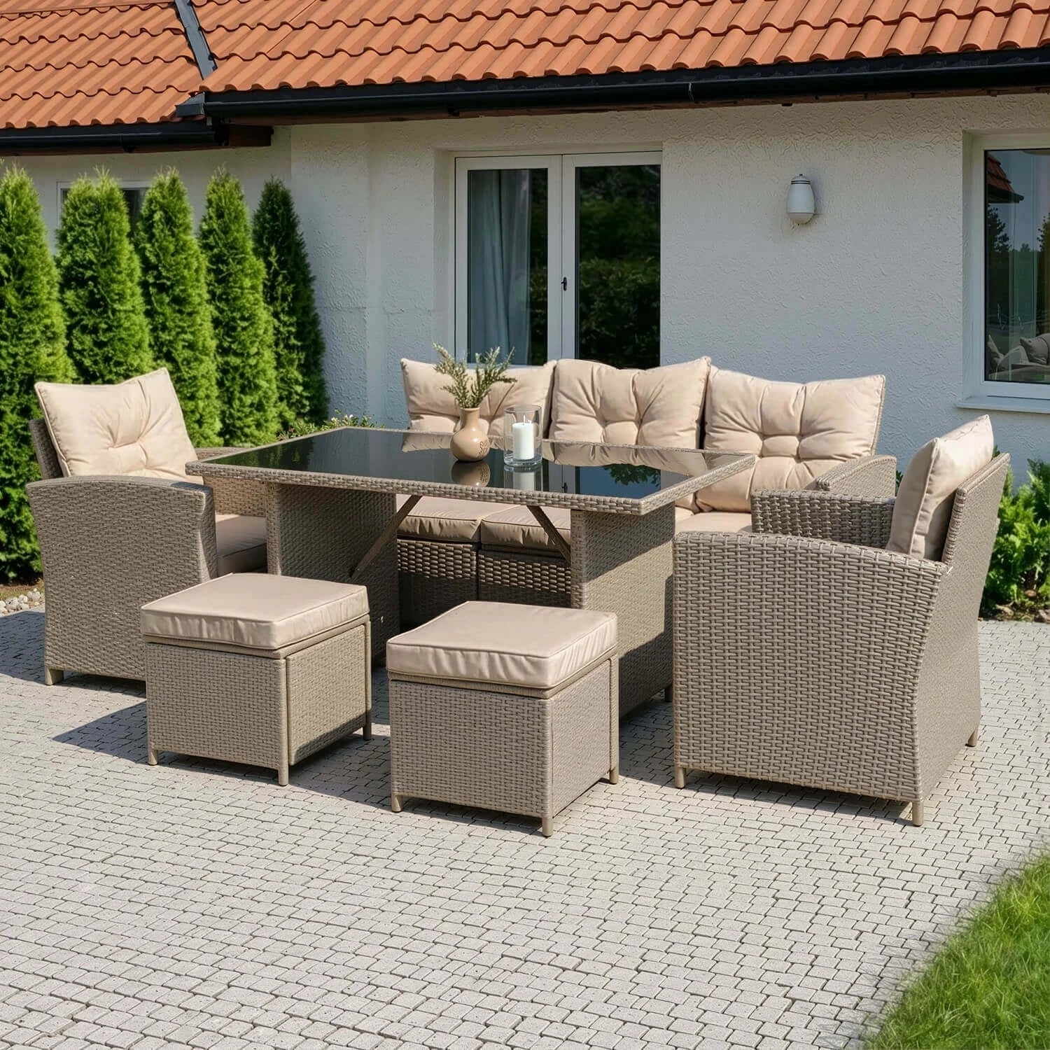 COLORADO Ensemble de meubles en rotin gris / beige REF 3034