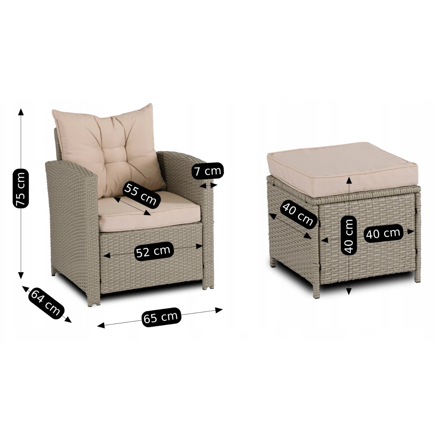 COLORADO Ensemble de meubles en rotin gris / beige REF 3034
