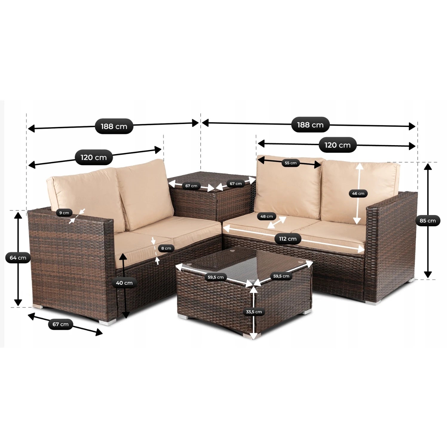 Ensemble de meubles NERO en rotin marron REF 3039