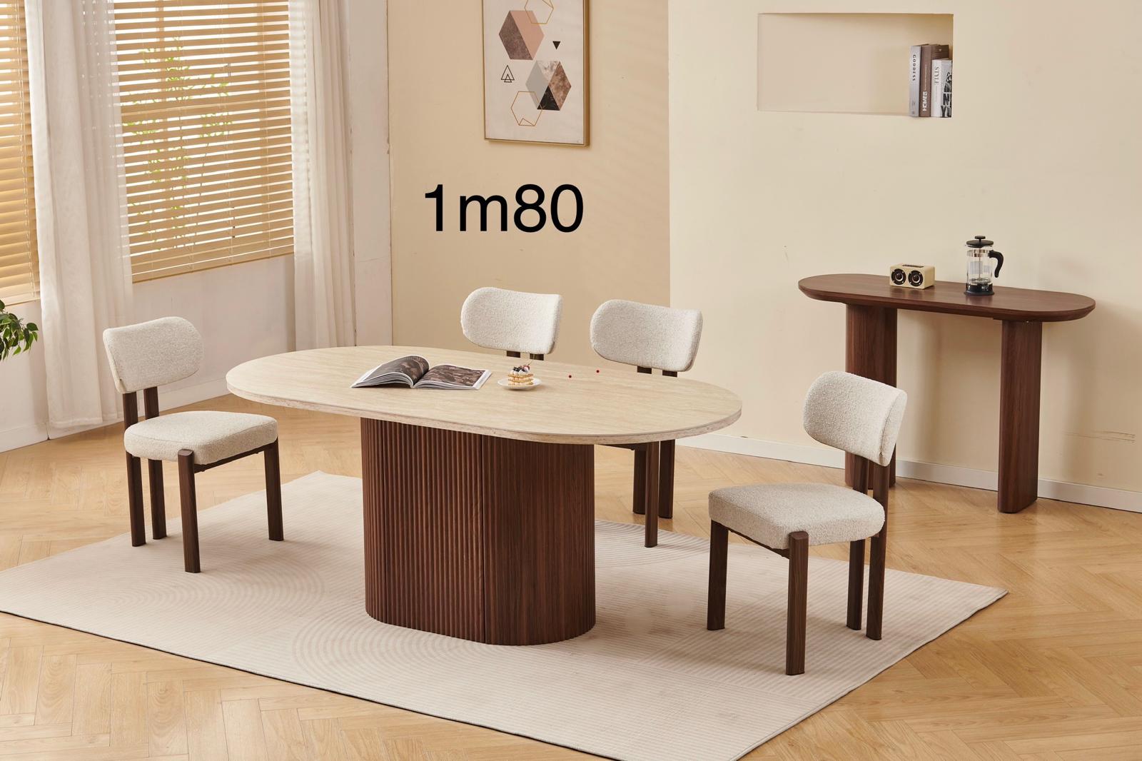 Table à manger PORTA - Plateau en travertin et pied noyer - 180 cm REF 206