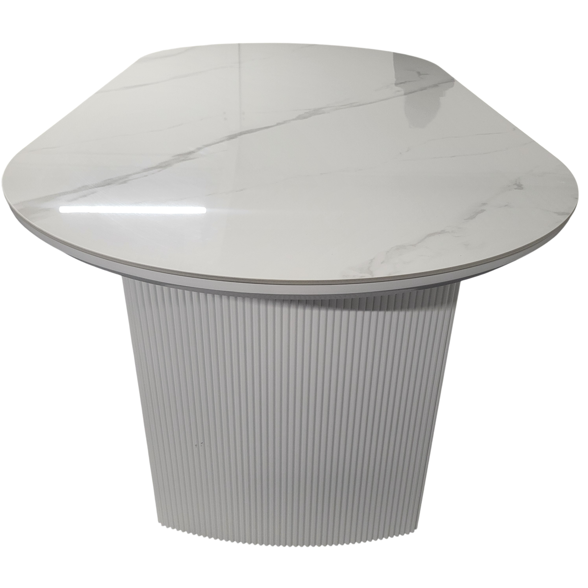 Table Joséphine 180 cm en céramique vue de face avec plateau ovale rectangulaire