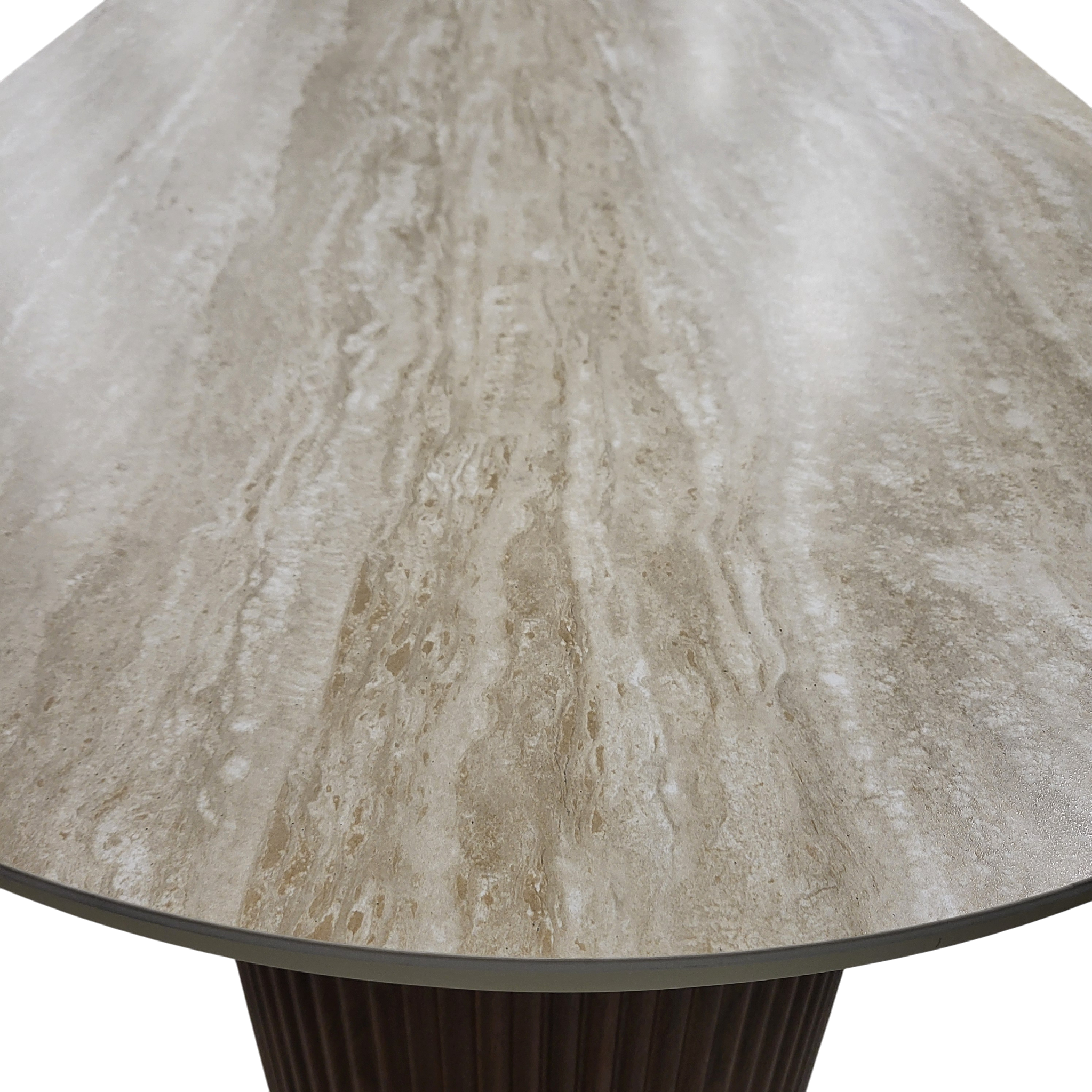 Table à manger CALYPSO plateau en céramique effet travertin - Pieds noyer sku 24.