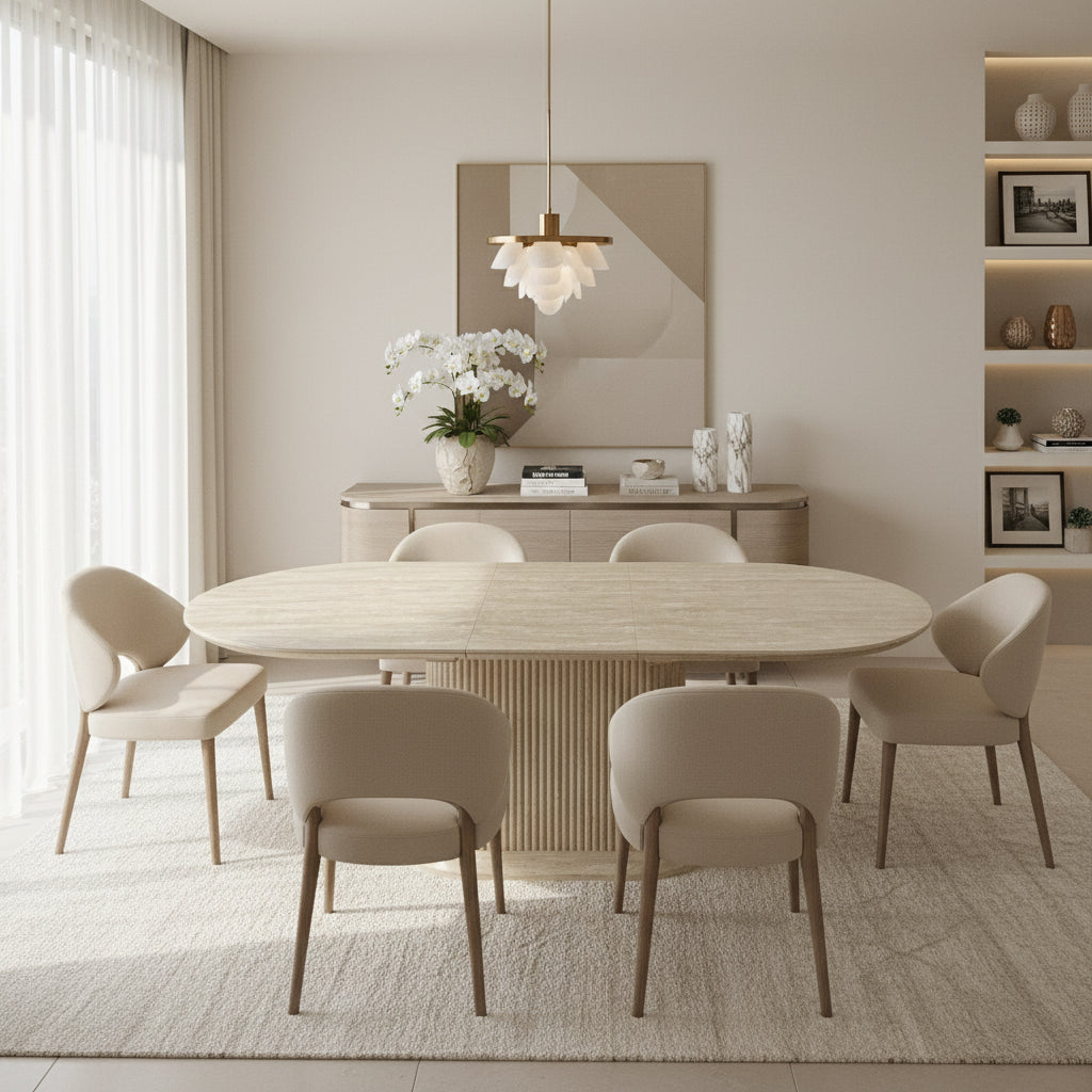 Table à manger rallonge Vanessa en travertin et céramique – 160 à 200 cm SKU 21