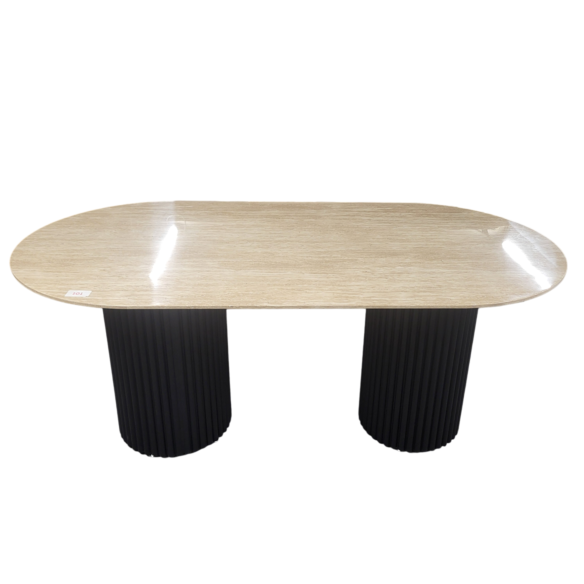 Table à manger Keysha – Métal noir & céramique effet travertin SKU 101