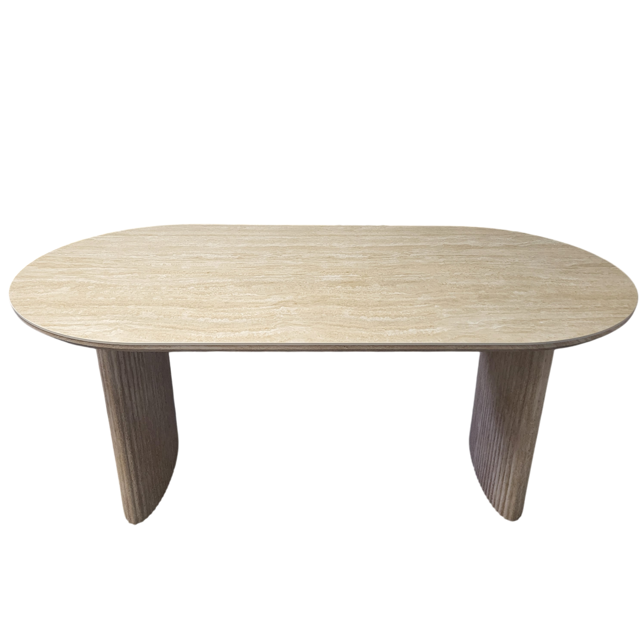 Table à manger JOSEPHINE  plateau en céramique effet travertin - 180 cm + 4x Chaises HERA Taupe - Pieds en bois de chêne
