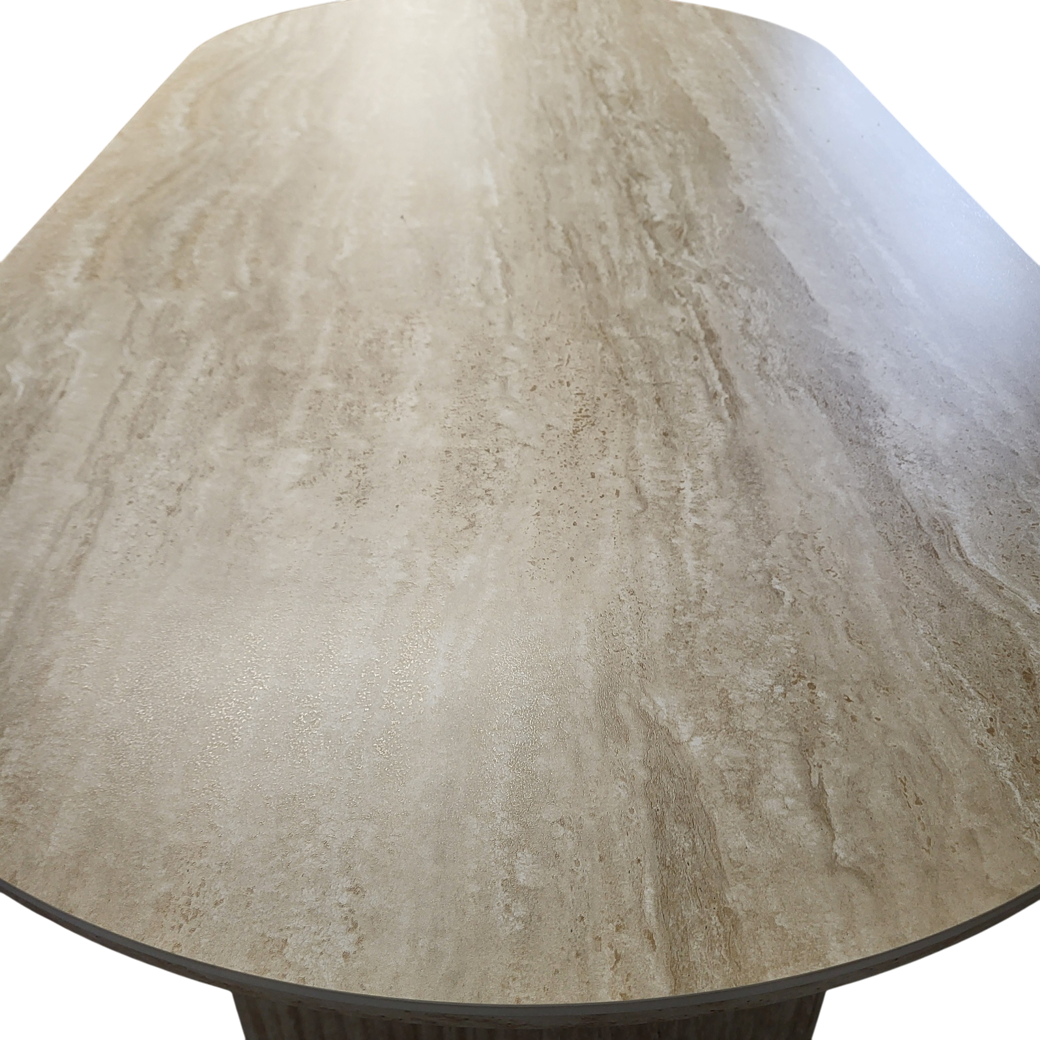 Table à manger JOSEPHINE  plateau en céramique effet travertin - 180 cm + 4x Chaises HERA Taupe - Pieds en bois de chêne