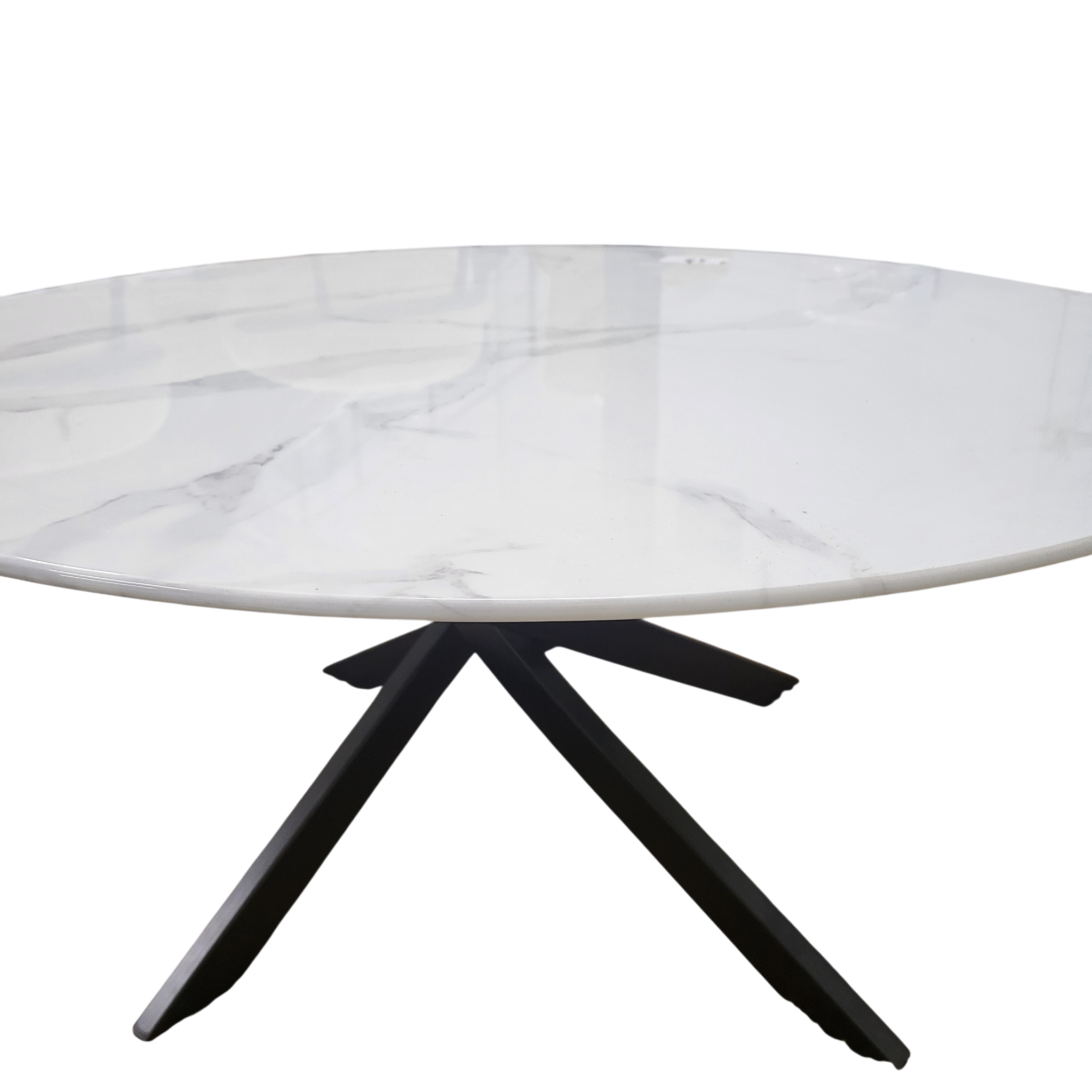 Table basse ronde OLIVIA avec plateau marbre blanc et gris - Pieds noir sku 12