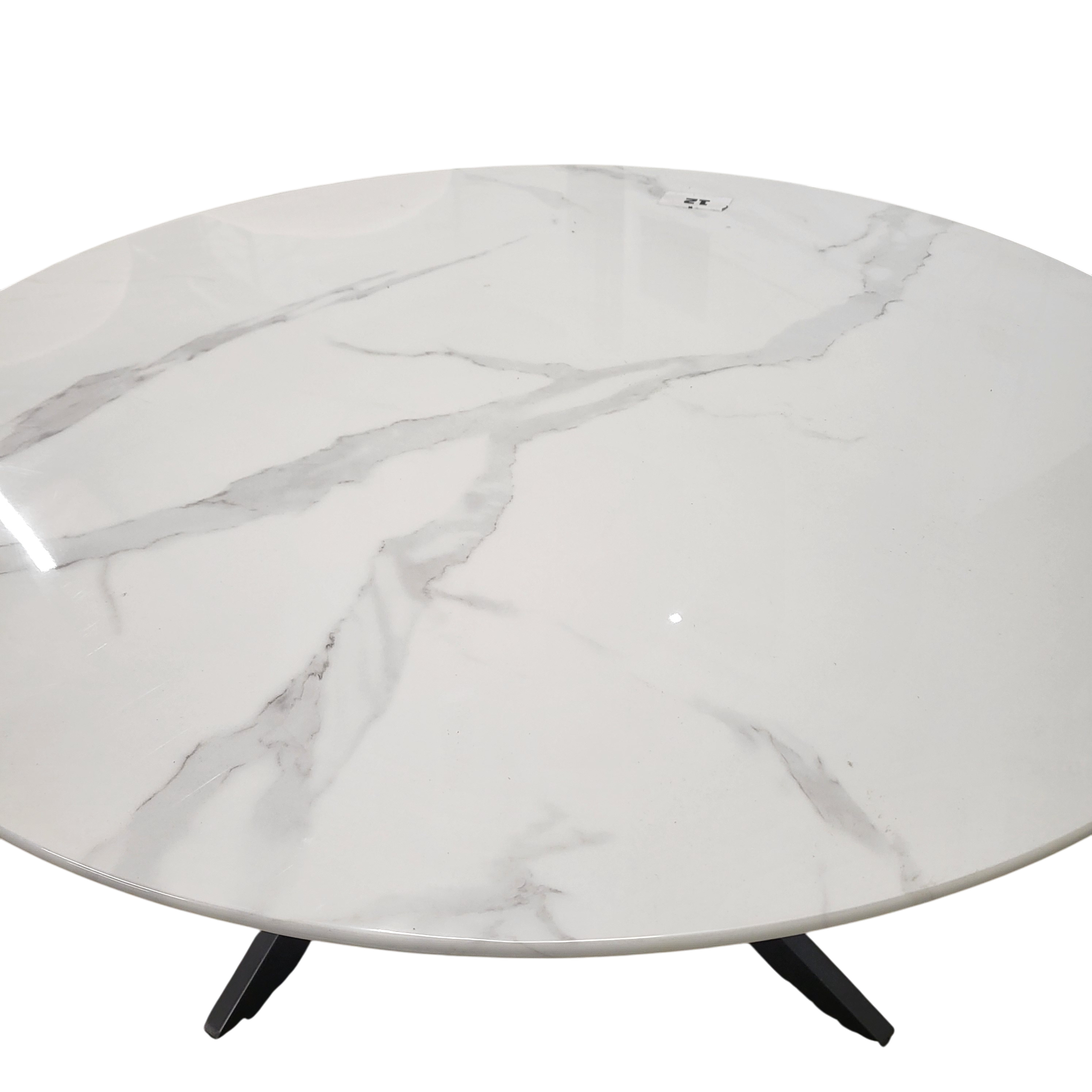 Table basse ronde OLIVIA avec plateau marbre blanc et gris - Pieds noir sku 12