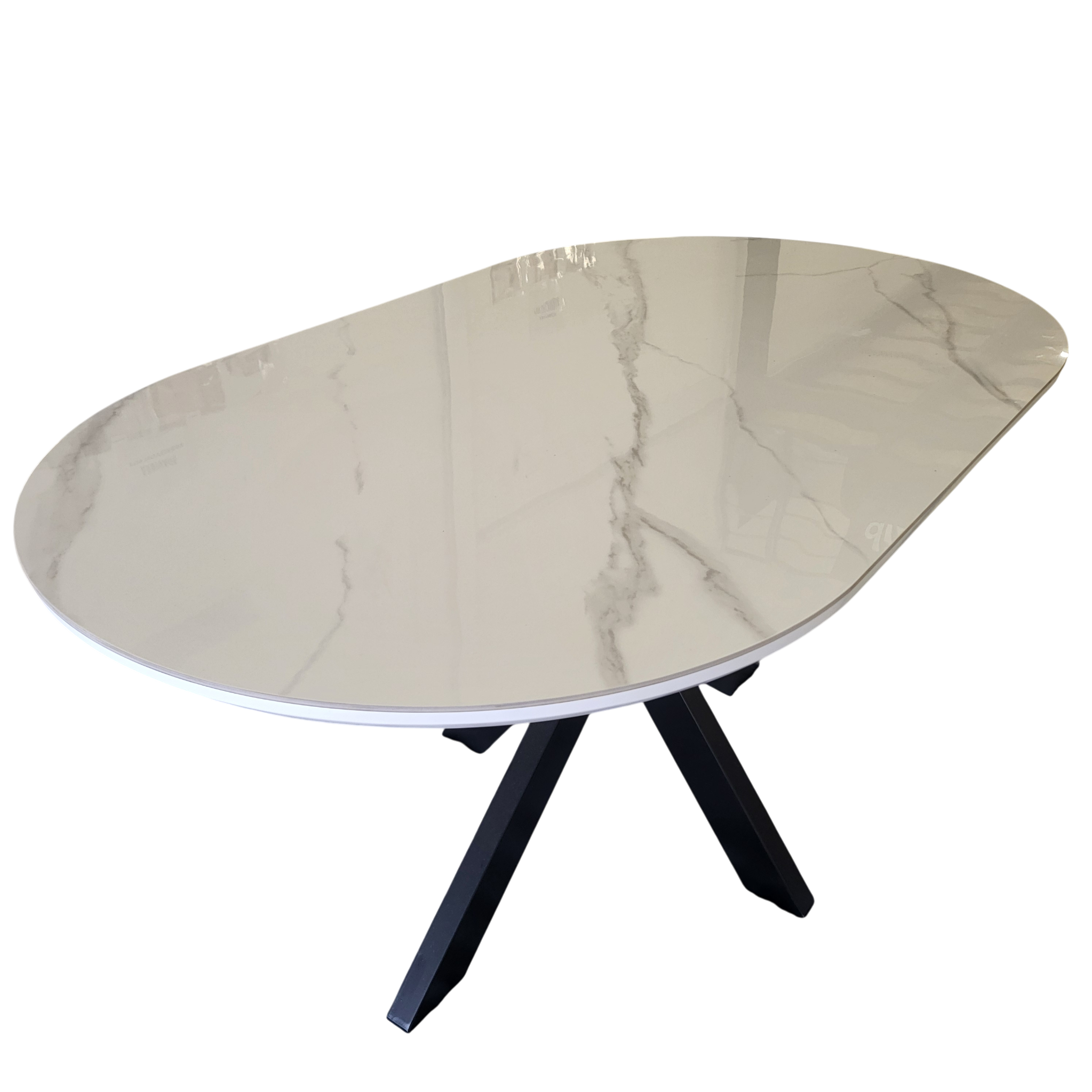 Table à manger OPHELIA plateau marbre blanc et gris - Pied central croisé noir - 180 cm sku 3