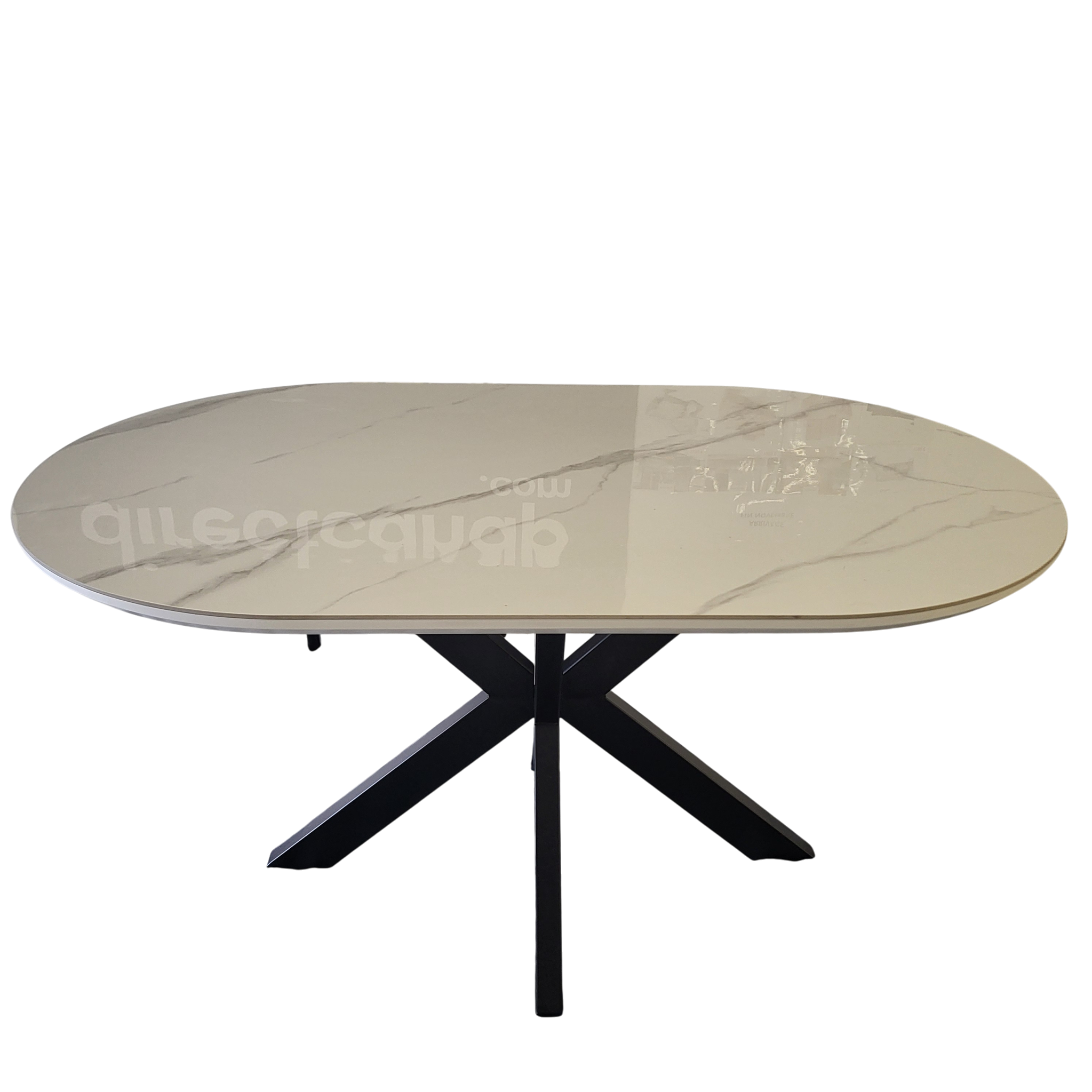 Table à manger OPHELIA plateau marbre blanc et gris - Pied central croisé noir - 180 cm sku 3