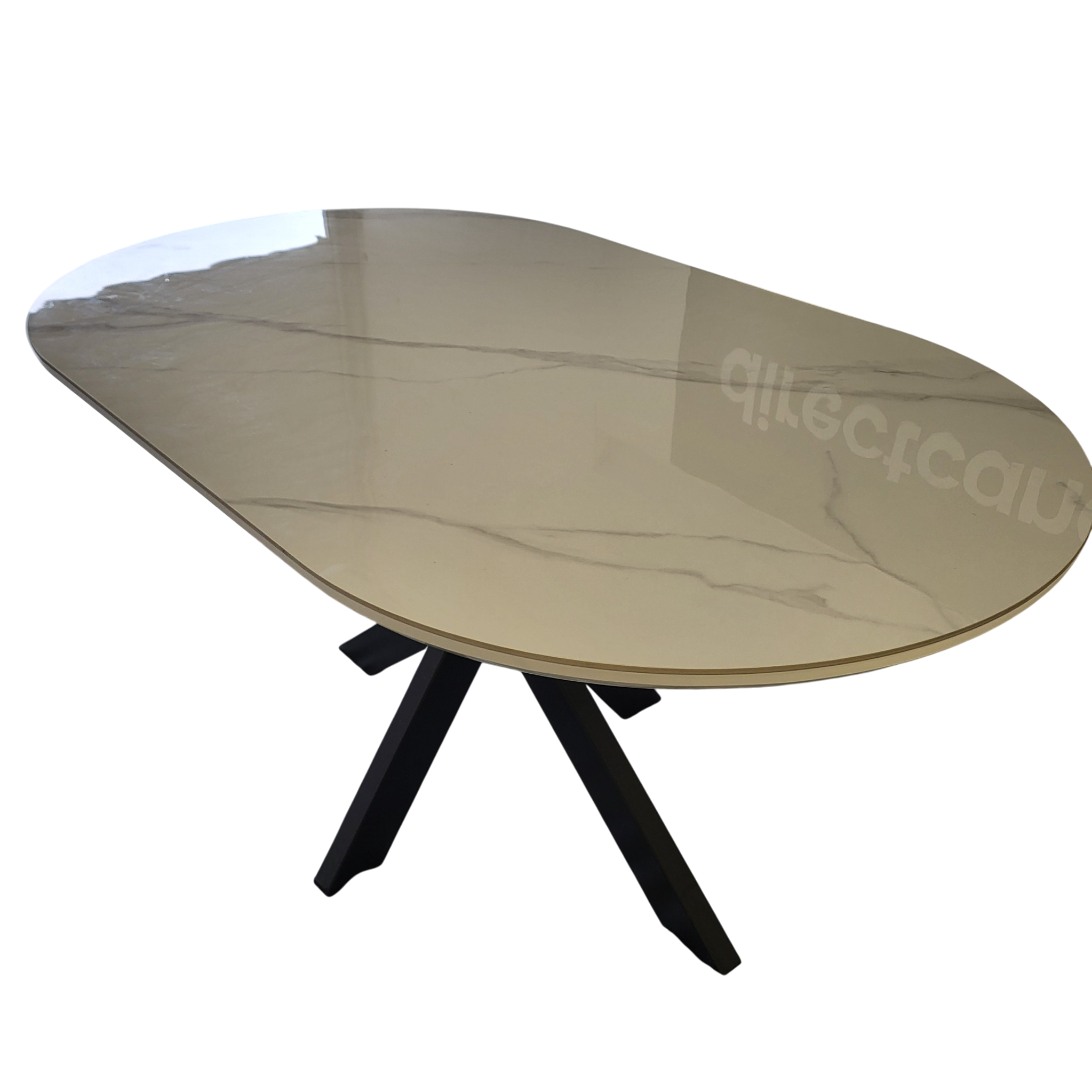 Table à manger OPHELIA plateau marbre blanc et gris - Pied central croisé noir - 180 cm sku 3