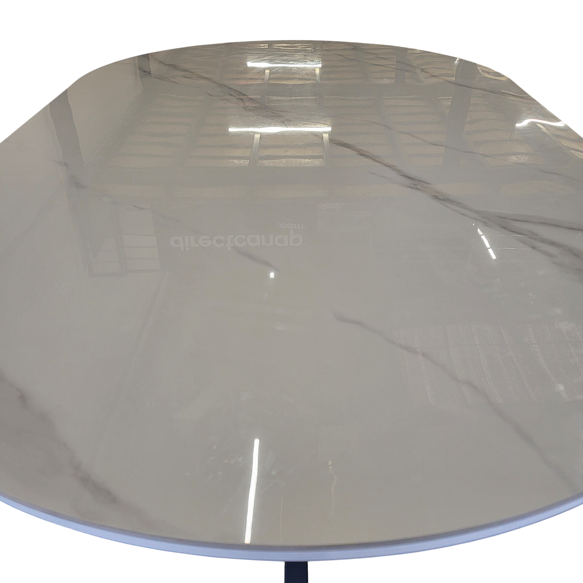 Table à manger OPHELIA plateau marbre blanc et gris - Pied central croisé noir - 180 cm sku 3