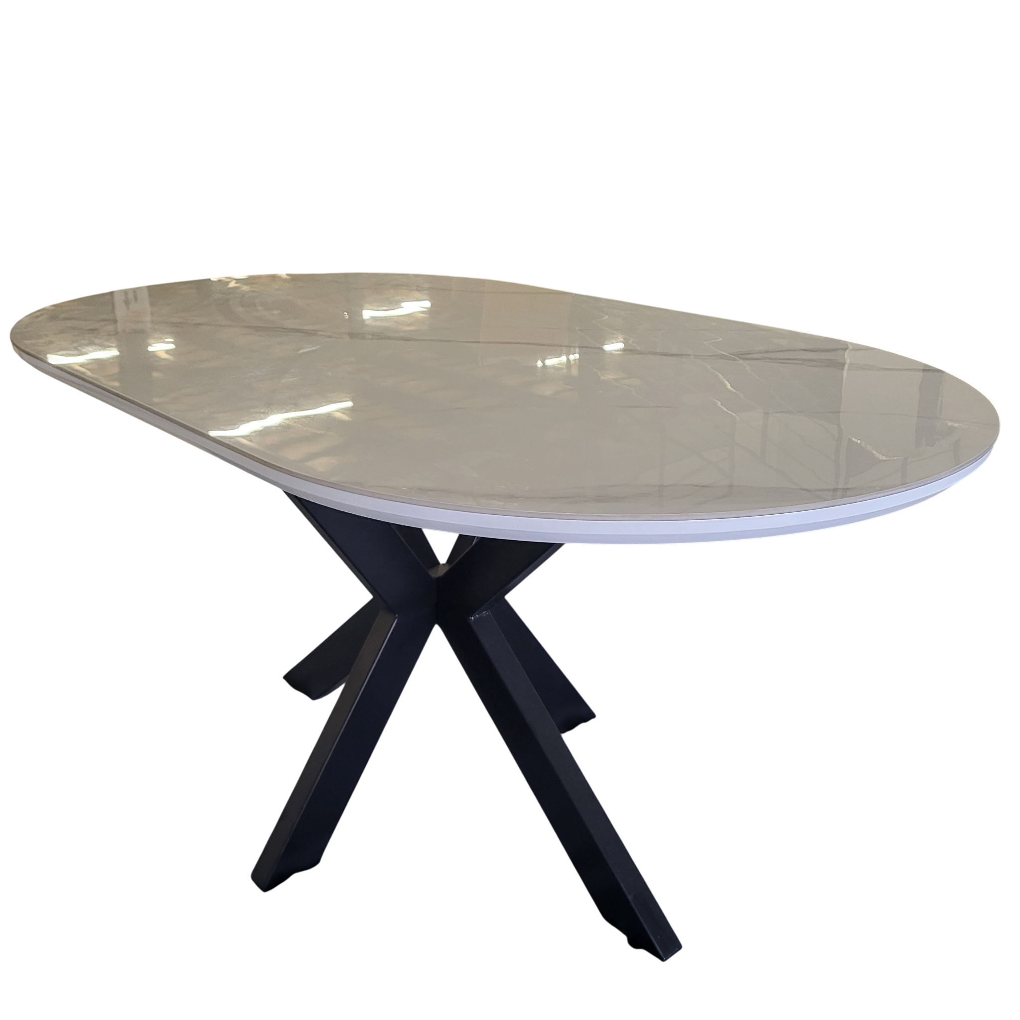 Table à manger OPHELIA plateau marbre blanc et gris - Pied central croisé noir - 180 cm sku 3