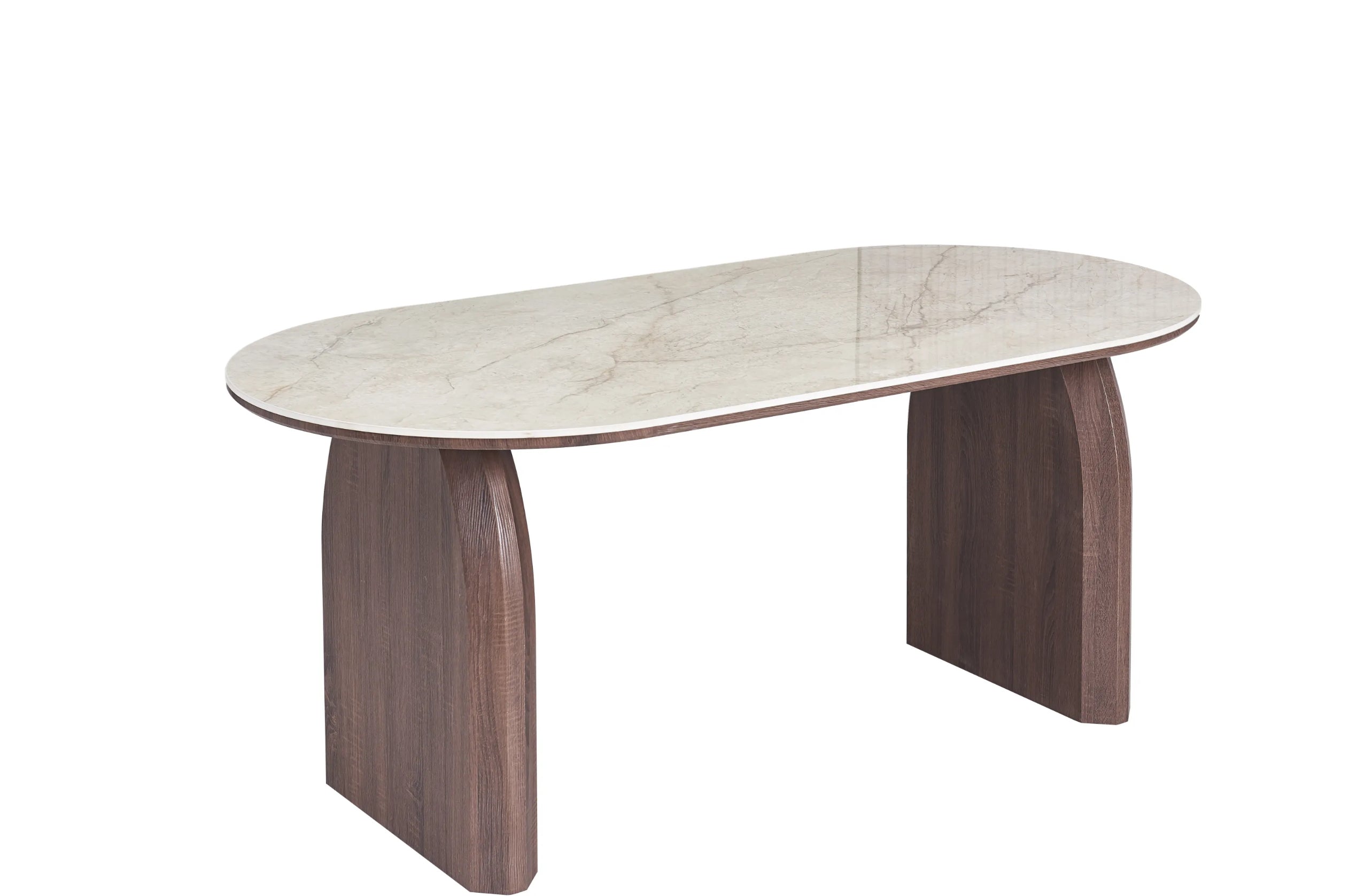 Table à manger SHAKESPEARE - Plateau céramique et pieds effet noyer - REF 1037